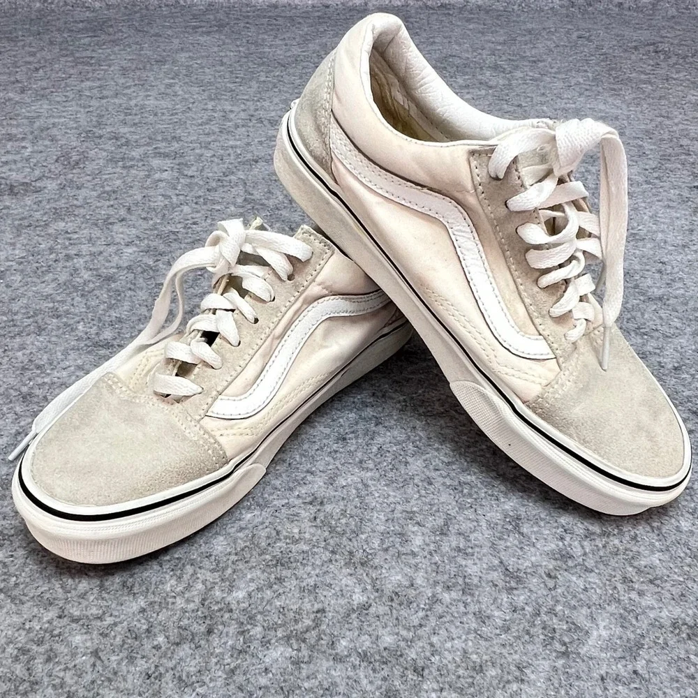 Vans Old Skool‎ Low Top Sneakers Cream Tan Suede Canvas Retro Men 5.5 Women 7